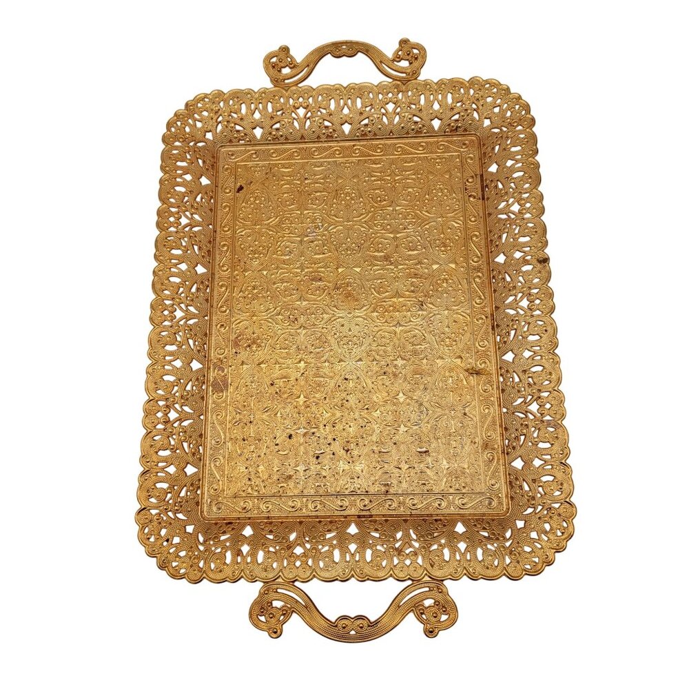 Turkish Zamak Serving Tray Golden Color